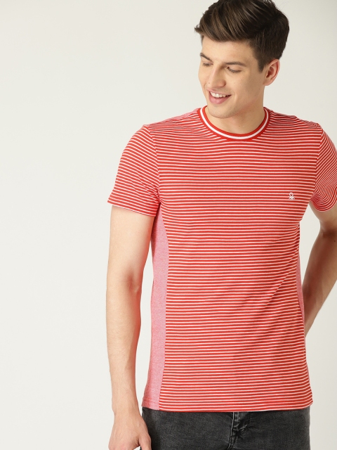 

United Colors of Benetton Men Red & White Striped Round Neck T-shirt