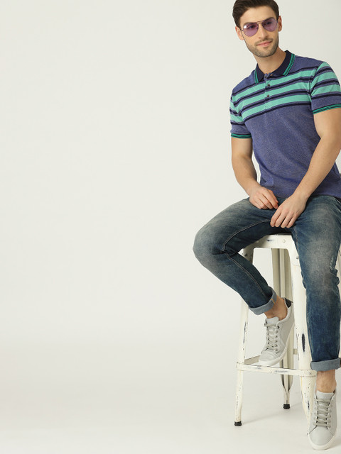 

United Colors of Benetton Men Navy Blue Solid Polo Collar T-shirt