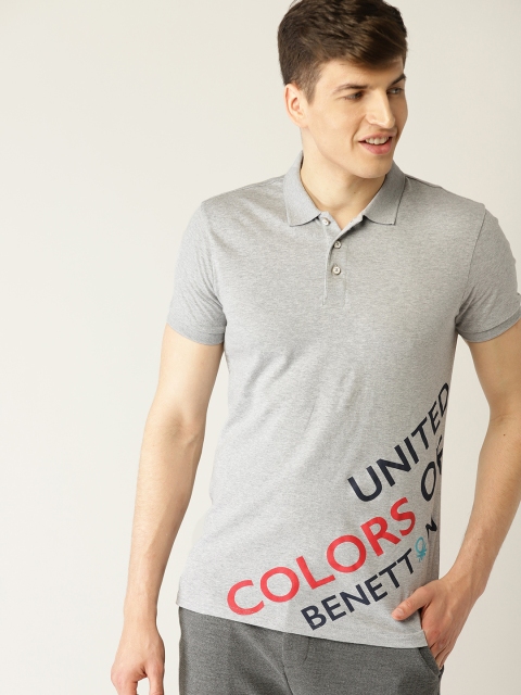 

United Colors of Benetton Men Grey Printed Detail Polo Collar T-shirt