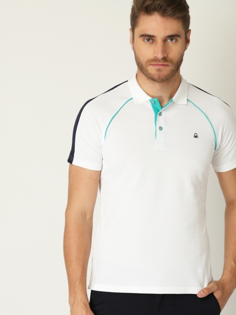 

United Colors of Benetton Men White Solid Polo Collar T-shirt