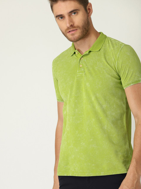 

United Colors of Benetton Men Green Dyed Polo Collar T-shirt