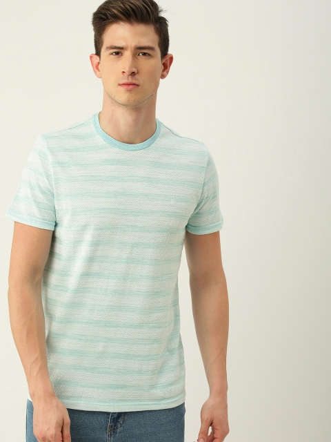 

United Colors of Benetton Men Green & White Striped Round Neck T-shirt