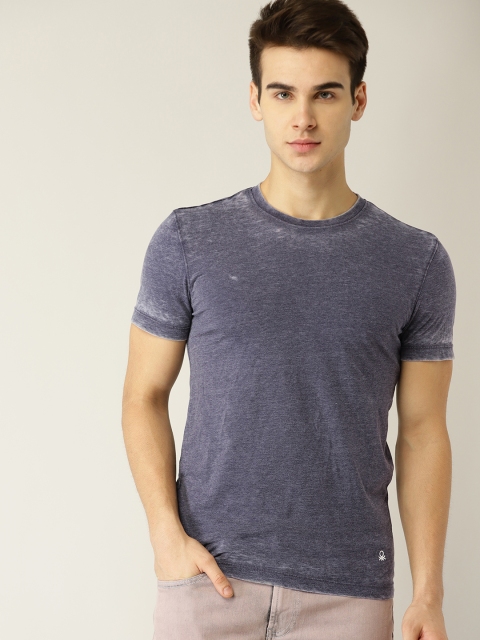 

United Colors of Benetton Men Navy Blue Dyed Round Neck T-shirt
