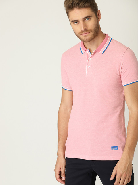 

United Colors of Benetton Men Pink Solid Polo Collar T-shirt