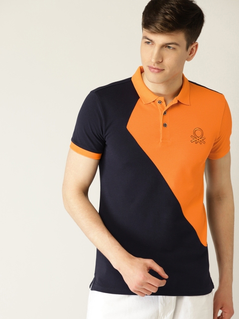 

United Colors of Benetton Men Navy Blue Colourblocked Polo Collar T-shirt