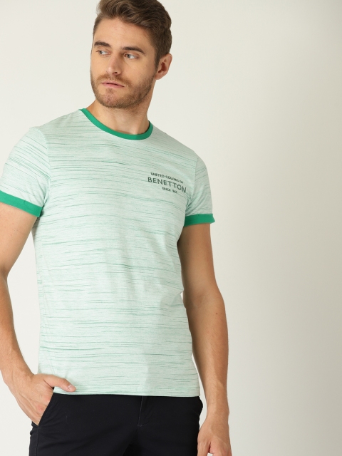 

United Colors of Benetton Men White Self Design Round Neck T-shirt
