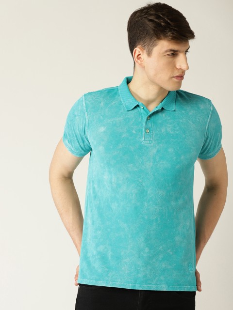 

United Colors of Benetton Men Sea Green Dyed Polo Collar T-shirt