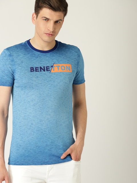 

United Colors of Benetton Men Blue Solid Round Neck T-shirt