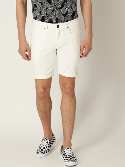 

United Colors of Benetton Men White Solid Slim Fit Denim Shorts