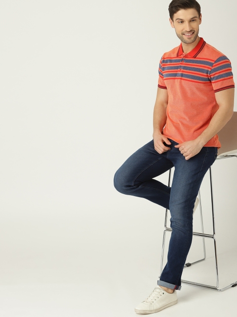 

United Colors of Benetton Men Orange & Blue Solid Polo Collar T-shirt
