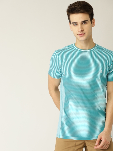 

United Colors of Benetton Men Green Striped Round Neck T-shirt