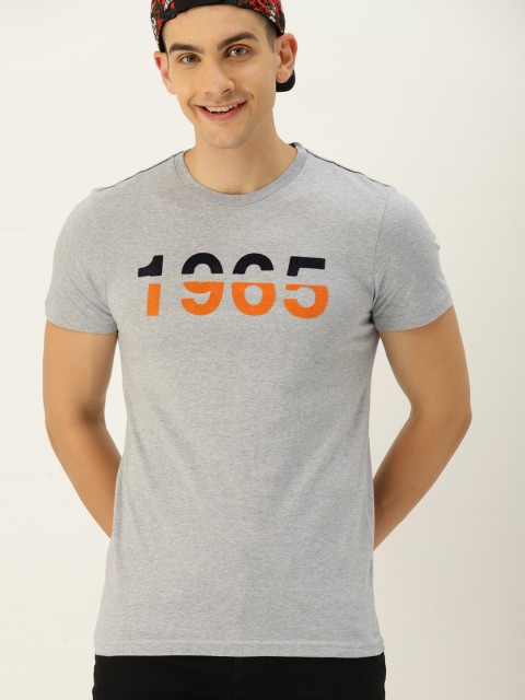 

United Colors of Benetton Men Grey Melange Printed Round Neck T-shirt