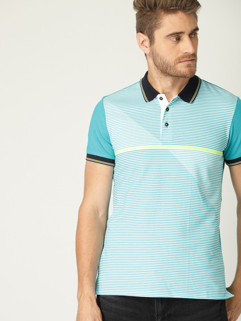 

United Colors of Benetton Men Blue Striped Polo Collar T-shirt