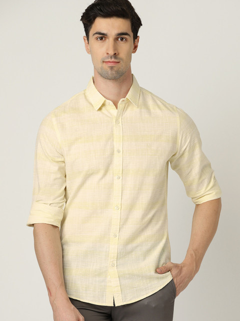 

United Colors of Benetton Men Yellow Slim Fit Self-Striped Casual Shirt