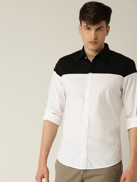 

United Colors of Benetton Men Black & White Slim Fit Colourblocked Casual Shirt