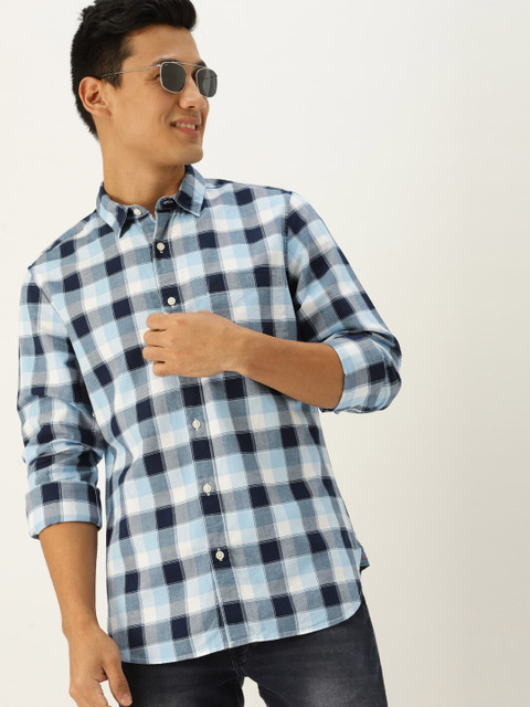 

United Colors of Benetton Men Navy Blue & White Slim Fit Checked Casual Shirt, Multi