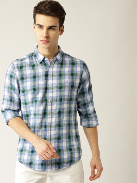 

United Colors of Benetton Men Blue & Green Slim Fit Checked Casual Shirt