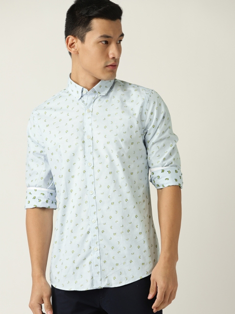 

United Colors of Benetton Men Blue & Yellow Slim Fit Self Design Casual Shirt