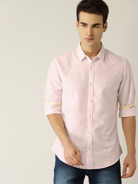 

United Colors of Benetton Men Light Pink Slim Fit Self-Design Casual Shirt