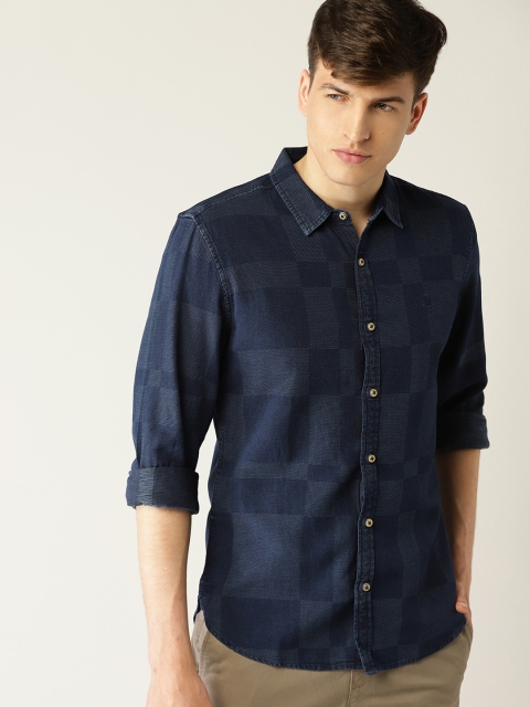 

United Colors of Benetton Men Navy Blue Slim Fit Self-Checked Casual Shirt