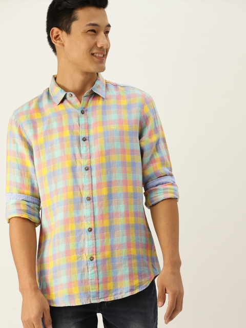 

United Colors of Benetton Men Multicoloured Slim Fit Checked Linen Casual Shirt, Multi