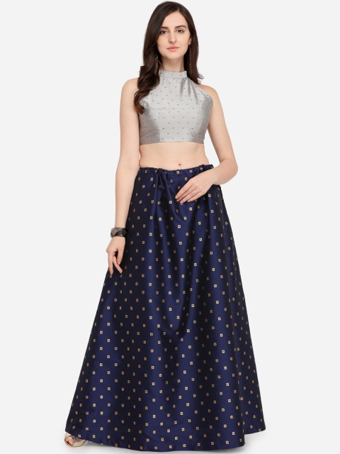 

Satrani Navy Blue Ready to Wear Lehenga with UnStitched Blouse