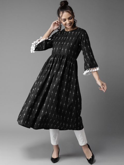 

HERE&NOW Women Black & Off-White Printed A-Line Kurta