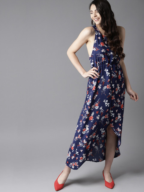 

HERE&NOW Women Navy Blue & White Printed Maxi Dress