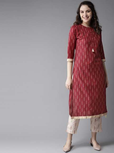 

HERE&NOW Women Red & Peach-Coloured Printed Kurta with Trousers