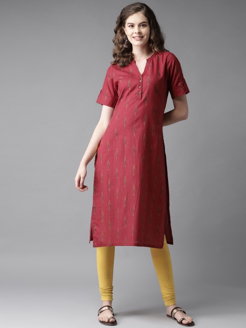 

HERE&NOW Women Maroon & Black Printed Straight Kurta