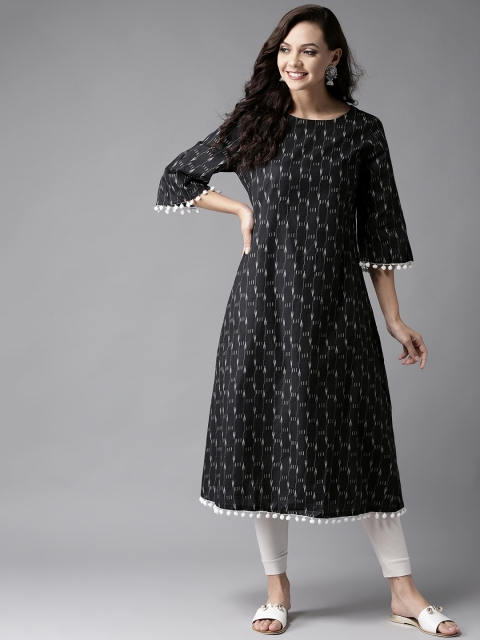 

HERE&NOW Women Black & Grey Printed A-Line Kurta