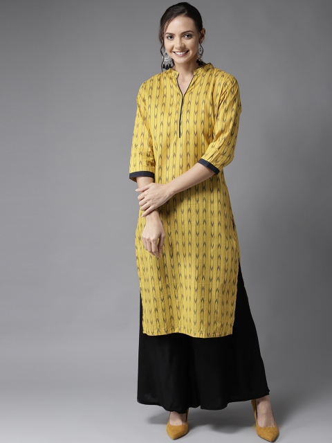 

HERE&NOW Women Mustard Yellow & Black Printed Straight Kurta