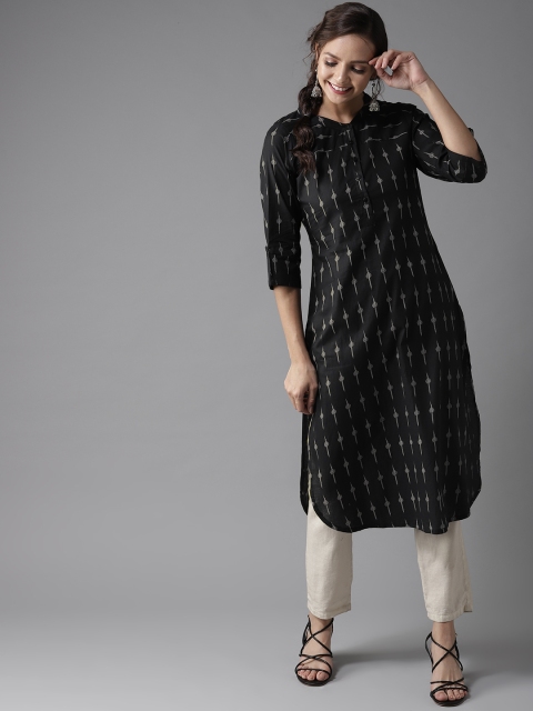 

HERE&NOW Women Black & Off-White Printed Straight Kurta