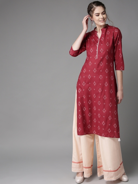 

HERE&NOW Women Maroon & Off-White Printed Straight Kurta