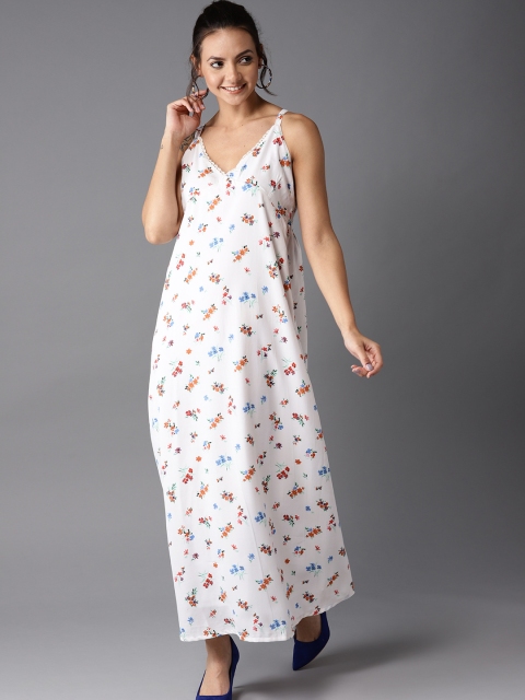 

HERE&NOW Women White & Brown Printed Maxi Dress