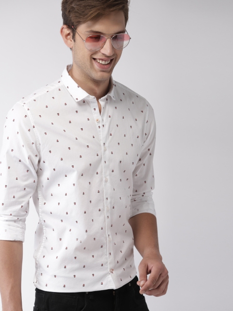 

Mast & Harbour Men White Slim Fit Printed Casual Shirt