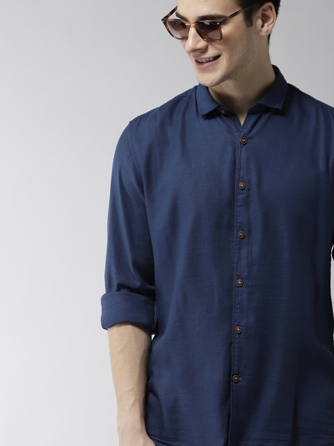 

Mast & Harbour Men Navy Blue Regular Fit Solid Casual Shirt