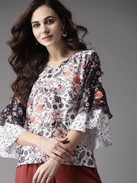 

Moda Rapido Women White & Black Printed Satin Finish Top