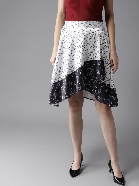 

Moda Rapido Women White & Black Printed Satin Finish High-Low Wrap Skirt