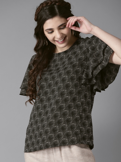 

HERE&NOW Women Black & Beige Printed Top