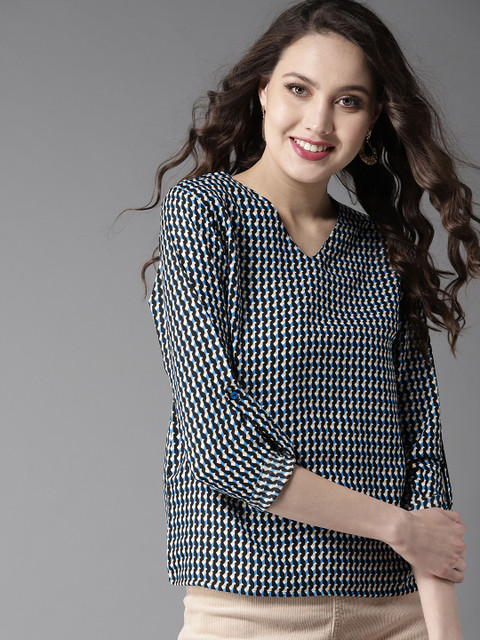 

HERE&NOW Women Black & Blue Printed Top