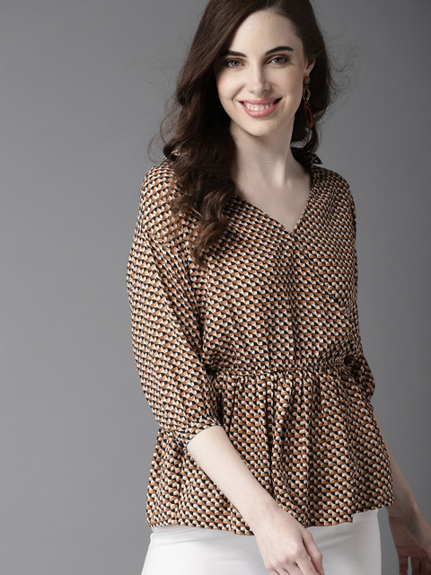 

HERE&NOW Women Brown & Black Printed Wrap Top