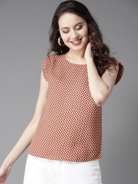 

HERE&NOW Women Orange & White Printed Top