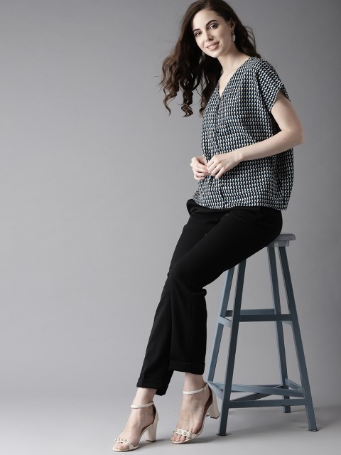 

HERE&NOW Women Black & Blue Printed Top