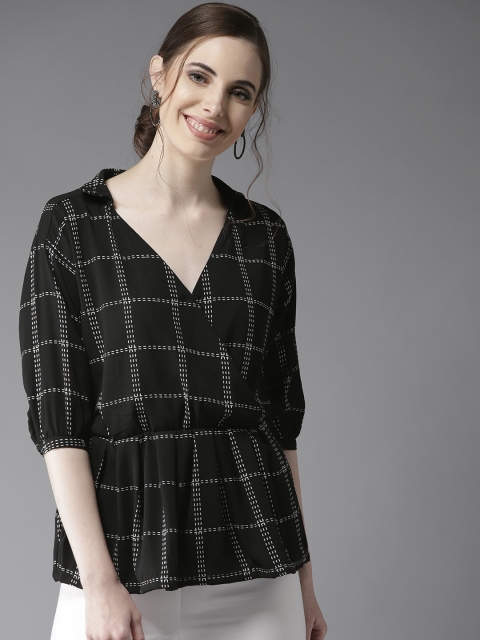 

HERE&NOW Women Black Checked Wrap Top