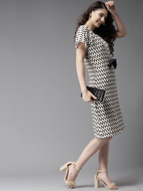 

HERE&NOW Women Off-White & Black Printed Shift Dress