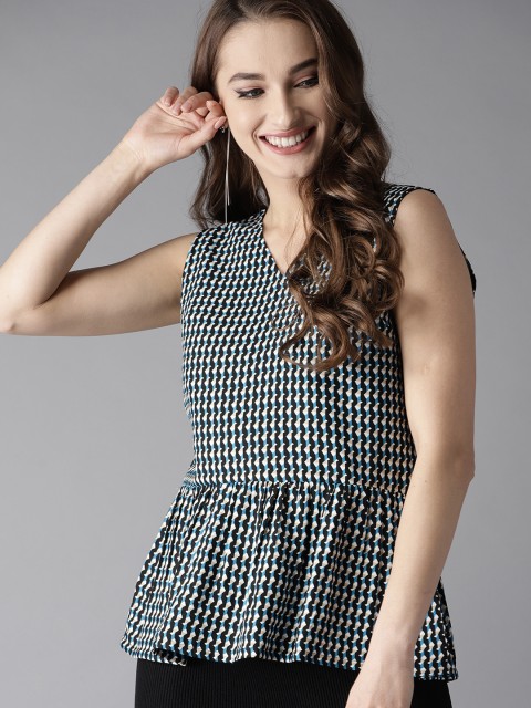 

HERE&NOW Women Black Striped Peplum Top