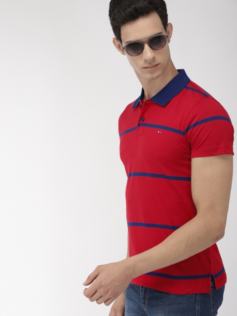 

Harvard Men Red & Navy Blue Striped Polo Collar T-shirt