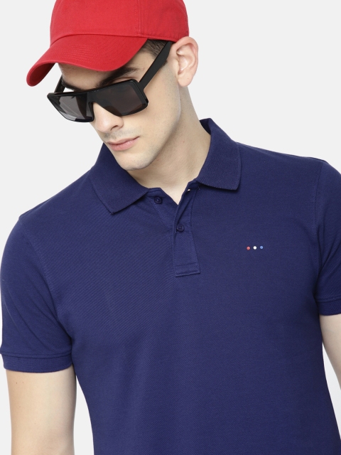 

Harvard Men Navy Blue Solid Polo Collar Pure Cotton T-shirt