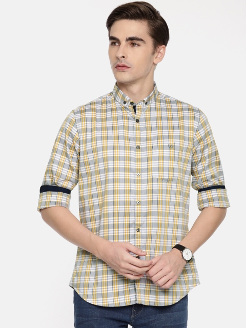 

Van Heusen Sport Men Grey & Mustard Yellow Slim Fit Checked Casual Shirt